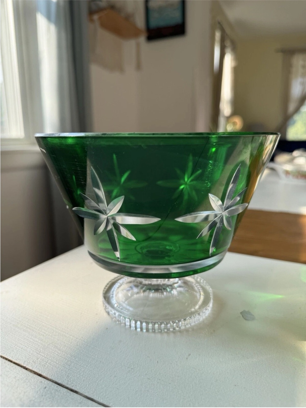 Waterford Crystalline -Vintage Emerald Green Pedestal Bowl
